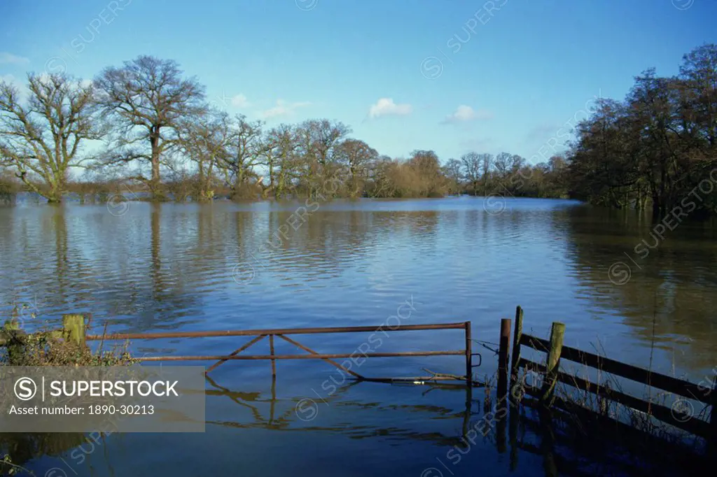Flooding of fields from River Severn near Tirley, Gloucestershire, England, United Kingdom, Europe