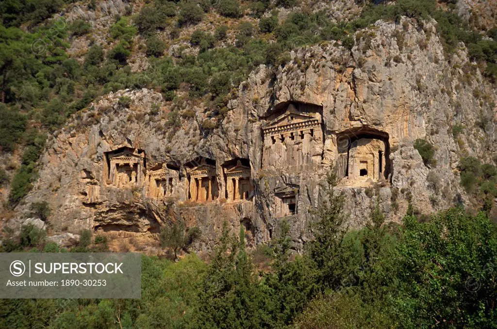 Lycian rock tombs, Dalyan, Anatolia, Turkey, Asia Minor, Eurasia