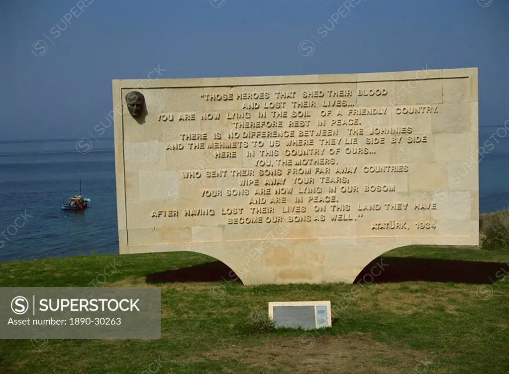 The Ataturk message, Anzac Cove Cemetery, near Gallipoli, Turkey, Europe