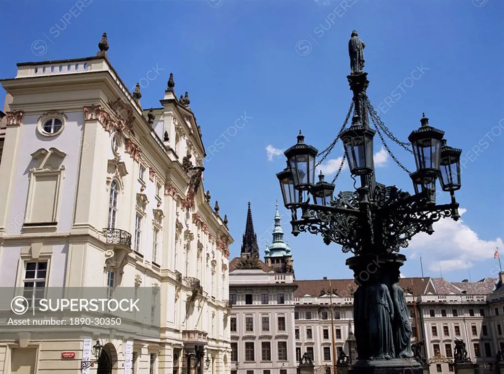 Ornate street lamp outside Archbishop´s Palace, Prague, Czech Republic, Europe