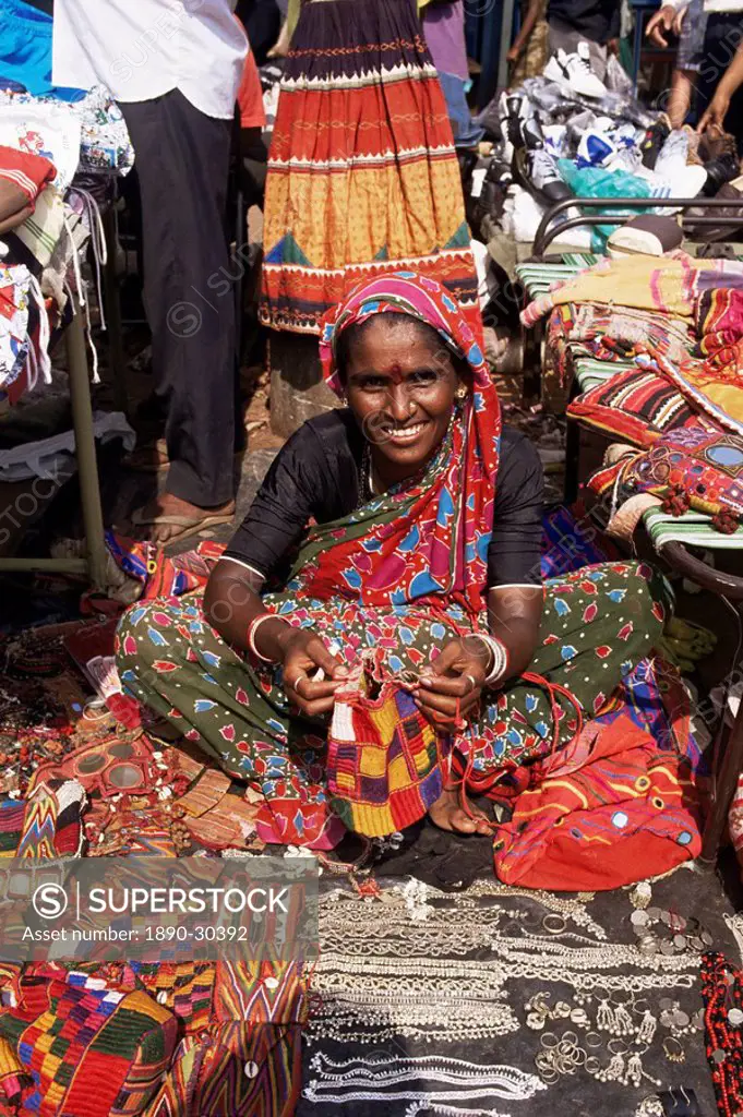 Woman in market, Mapusa, Goa, India, Asia