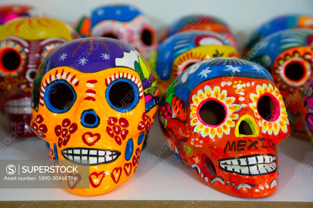 Ceramic Skulls, handicrafts for sale, Artisan Market, Mexico City, Mexico, North America