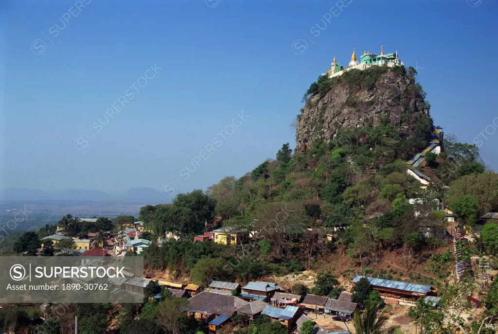 The Temple of Mount Popa, the core of an extinct volcano and abode of Myanmar´s most powerful nats gods, Mount Popa, Myanmar Burma, Asia