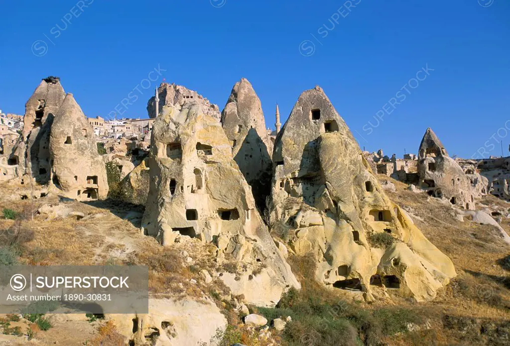 Houses in rock formations, Cappadocia, Anatolia, Turkey, Asia Minor, Asia