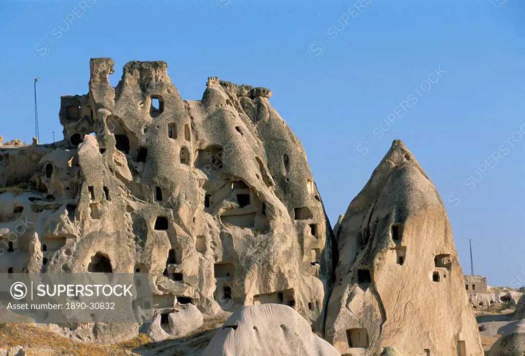 Houses in rock formations, Cappadocia, Anatolia, Turkey, Asia Minor, Asia