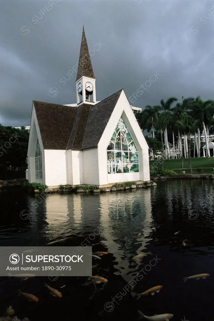 Church and koi pond, Wailea Beach, Maui, Hawaii, Hawaiian Islands, United States of America, Pacific, North America