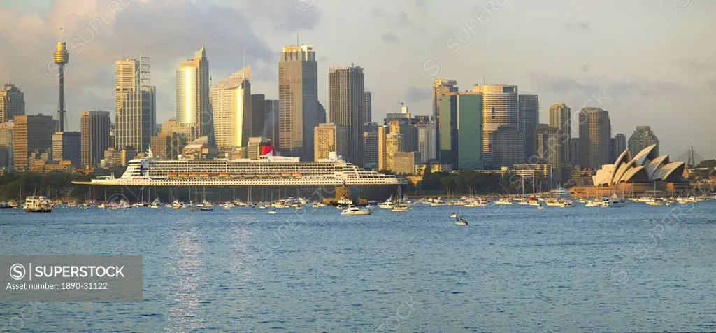 Queen Mary 2 on maiden voyage arriving in Sydney Harbour, New South Wales, Australia, Pacific
