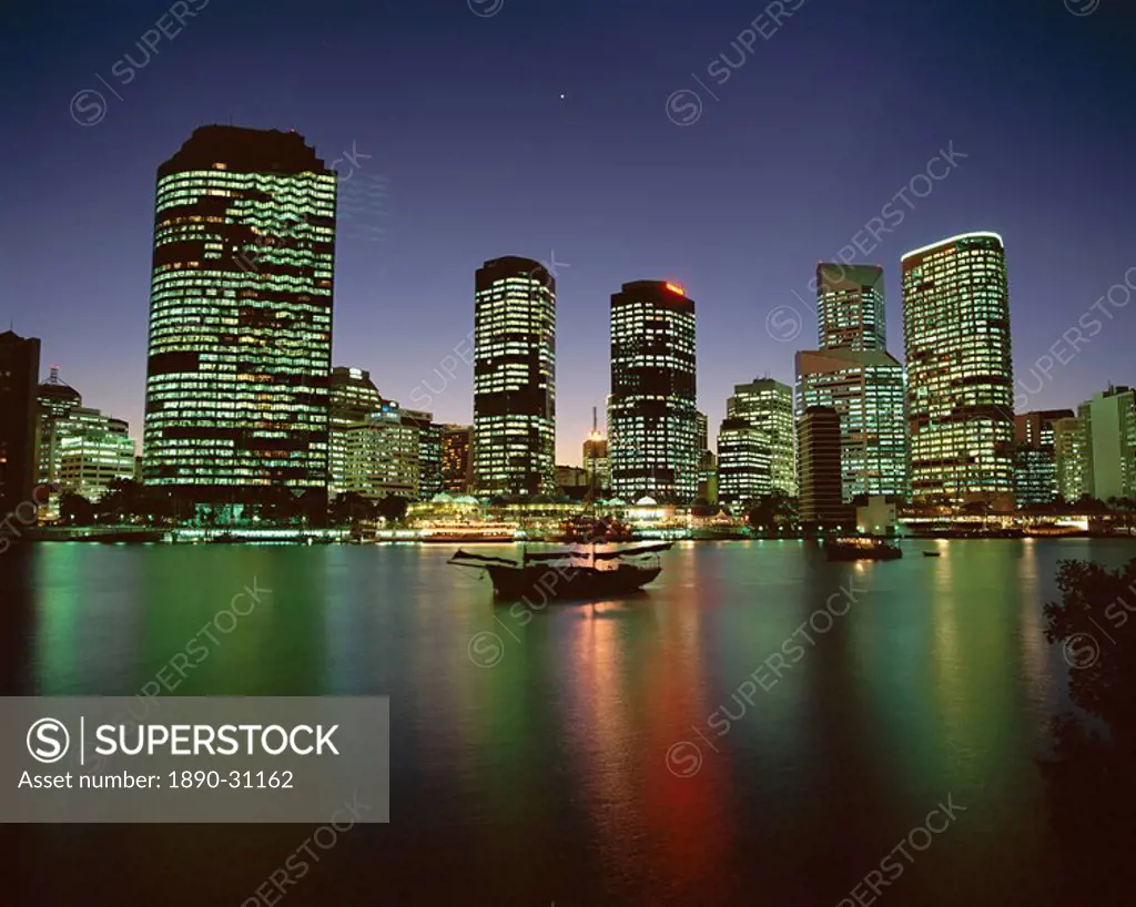 City skyline and Brisbane River at night, Brisbane, Queensland, Australia, Pacific
