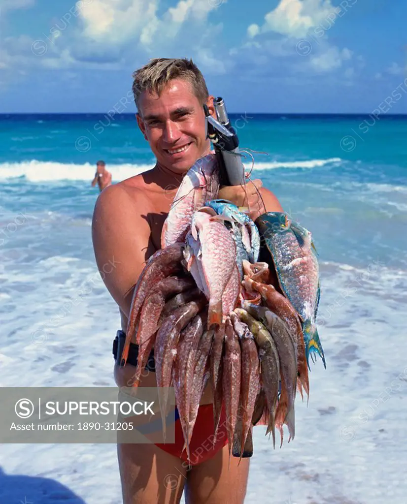 Fish caught with harpoon gun, Santa Maria del Mar, Cuba, West Indies, Caribbean, Central America