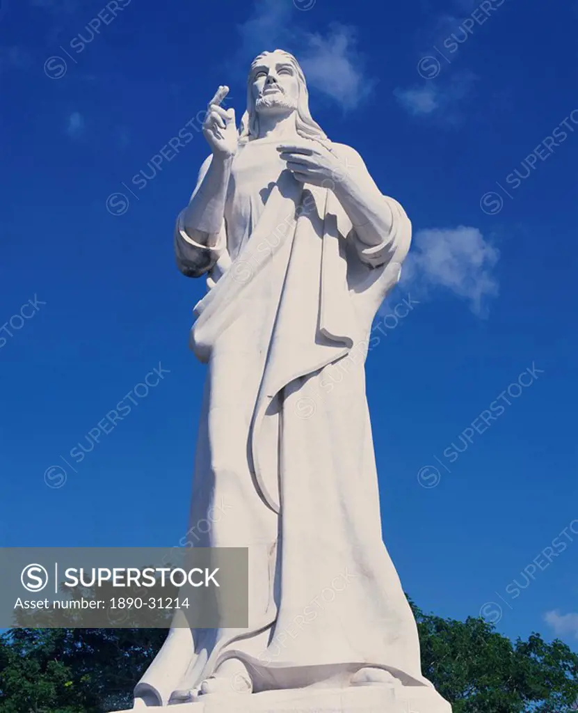 White stone statue of Jesus Christ in Havana, Cuba, West Indies, Central America
