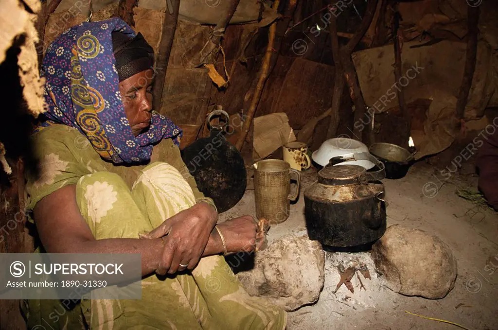 Woman making tea, Ethiopia, Africa