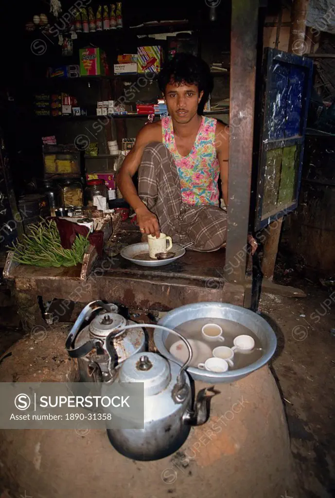 Man running a tea shop in Dhaka, Bangladesh, Asia