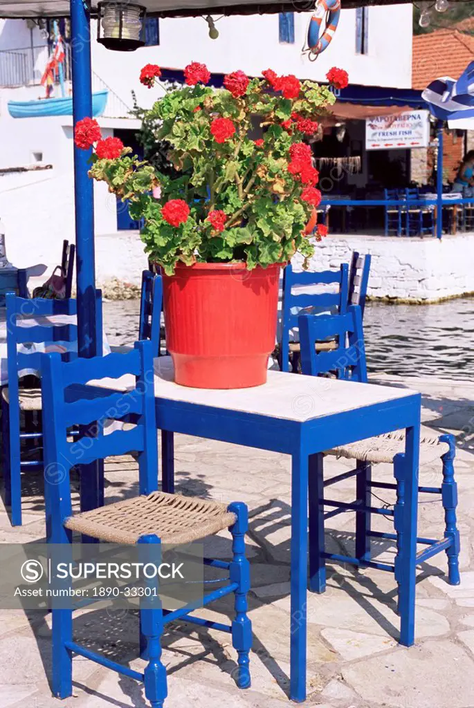 Chairs and table, Agia Kyriaki, Pelion, Greece, Europe