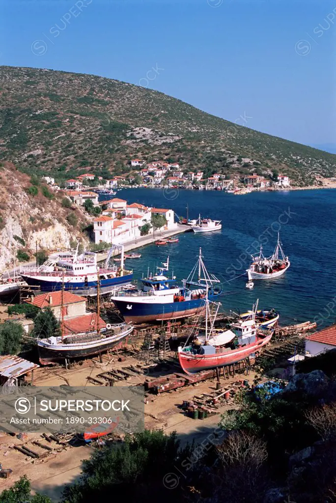 Fishing boats in harbour, Agia Kyriaki, Pelion, Greece, Europe