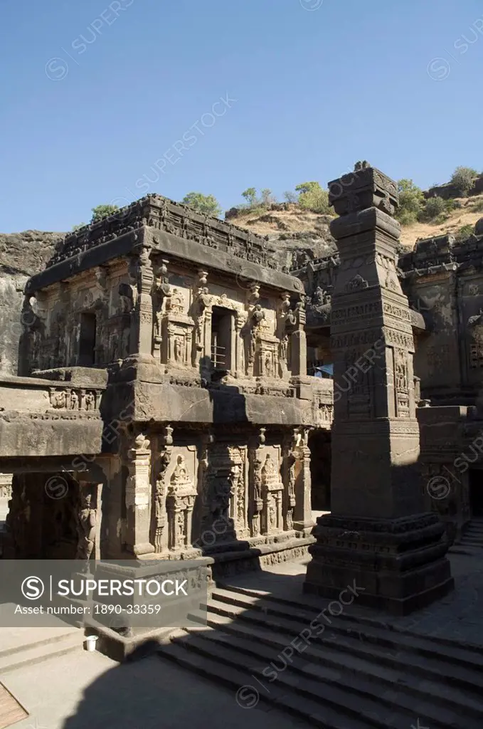 The Kailasa Kailasanatha Temple, Ellora Caves, temples cut into solid rock, UNESCO World Heritage Site, near Aurangabad, Maharashtra, India, Asia