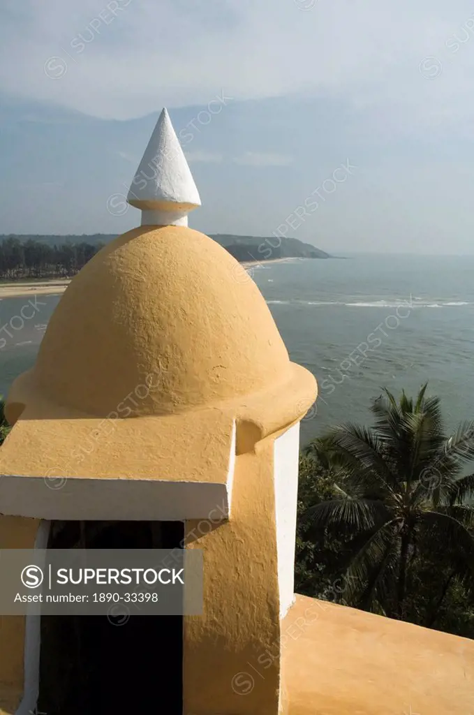 View of the sea to the right,and the Tiracol River to the left, from Fort Tiracol, Goa, India, Asia
