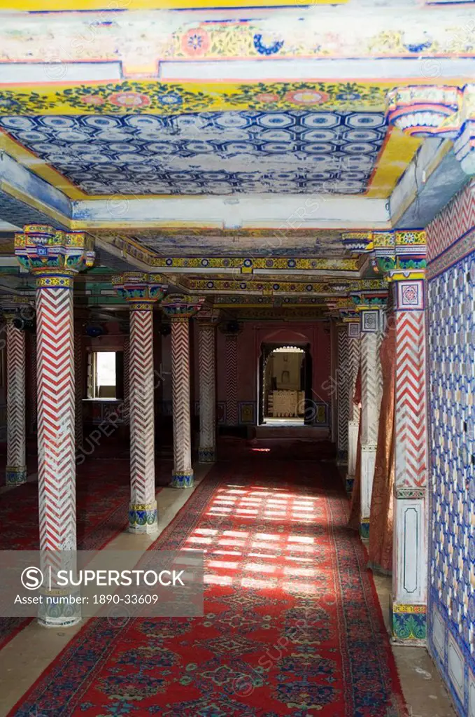 Painted interior of the Juna Mahal Fort, Dungarpur, Rajasthan state, India, Asia