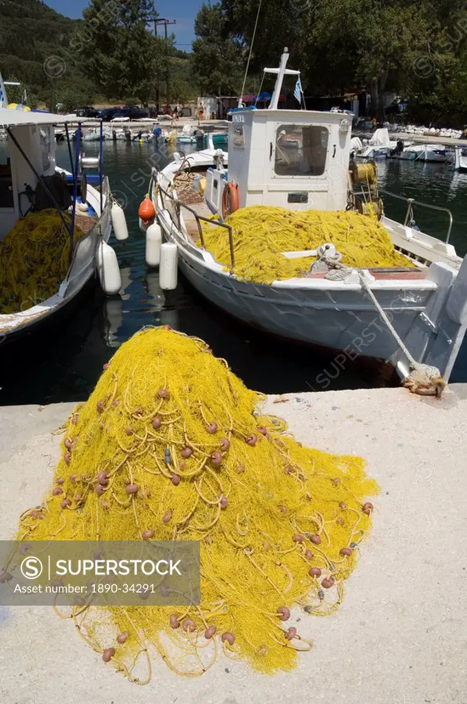 Fishing boats, Poli Bay, Ithaka, Ionian Islands, Greek Islands, Greece, Europe