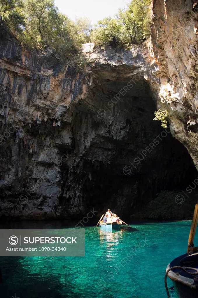 Melisani Lake in cave where roof collapsed in an earthquake, Kefalonia Cephalonia, Ionian Islands, Greece, Europe