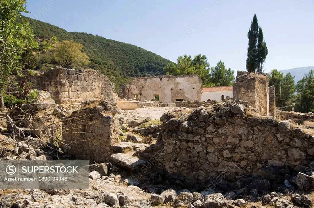 Old church that collapsed in the 1953 earthquake near Sami, Kefalonia Cephalonia, Ionian Islands, Greece, Europe