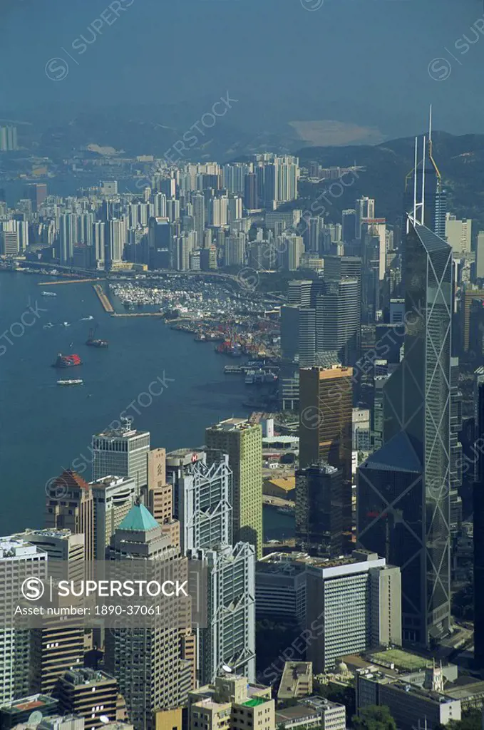 Aerial view of Hong Kong Harbour, China, Asia