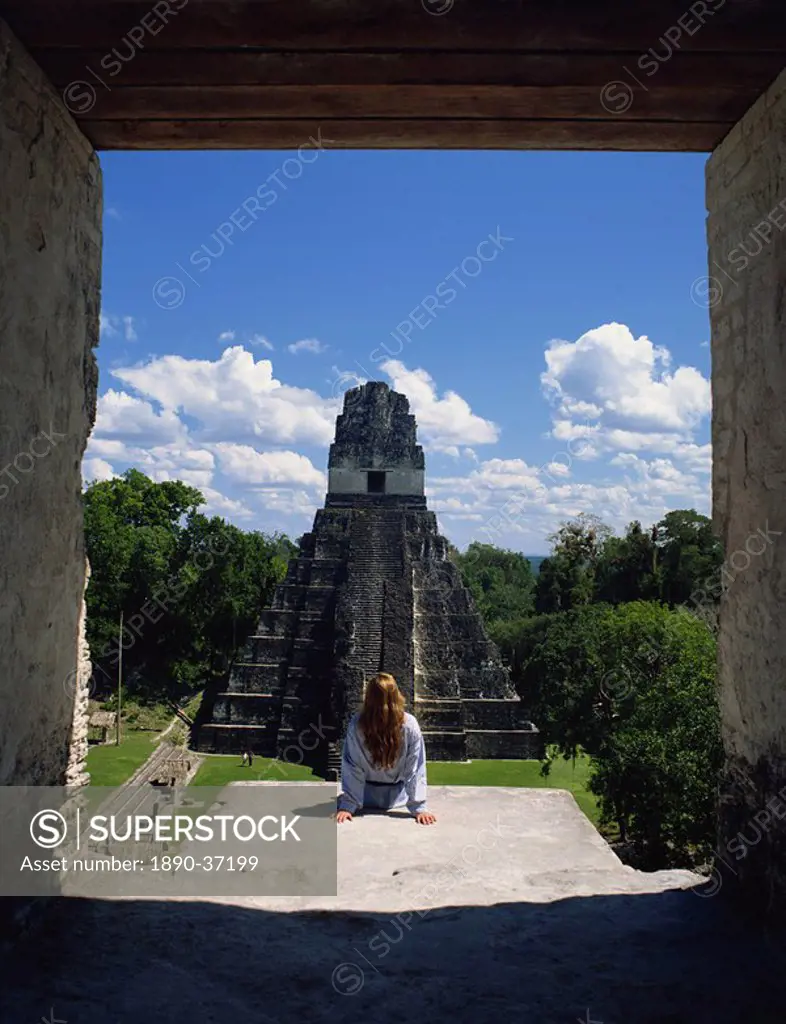 View of Grand Plaza from temple, Tikal, UNESCO World Heritage Site, Guatemala, Central America