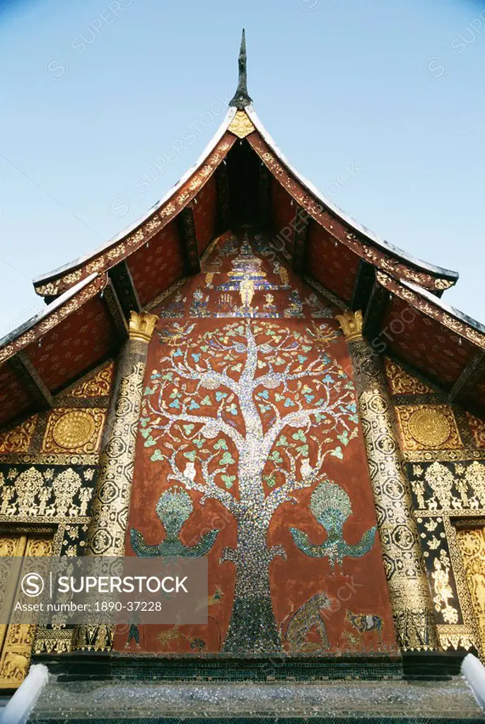 Wall detail, The Red Chapel, Wat Xieng Thong, Luang Prabang, UNESCO World Heritage Site, Laos, Indochina, Southeast Asia, Asia