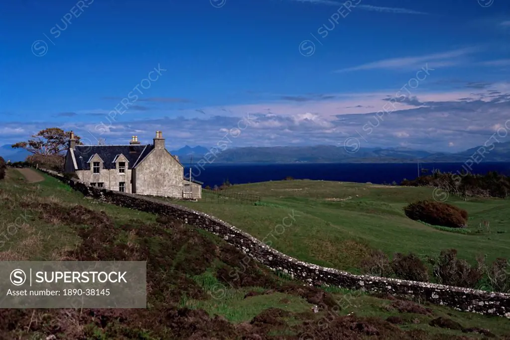 House from Grulins path, Galmisdale, Isle of Eigg, Inner Hebrides, Scotland, United Kingdom, Europe