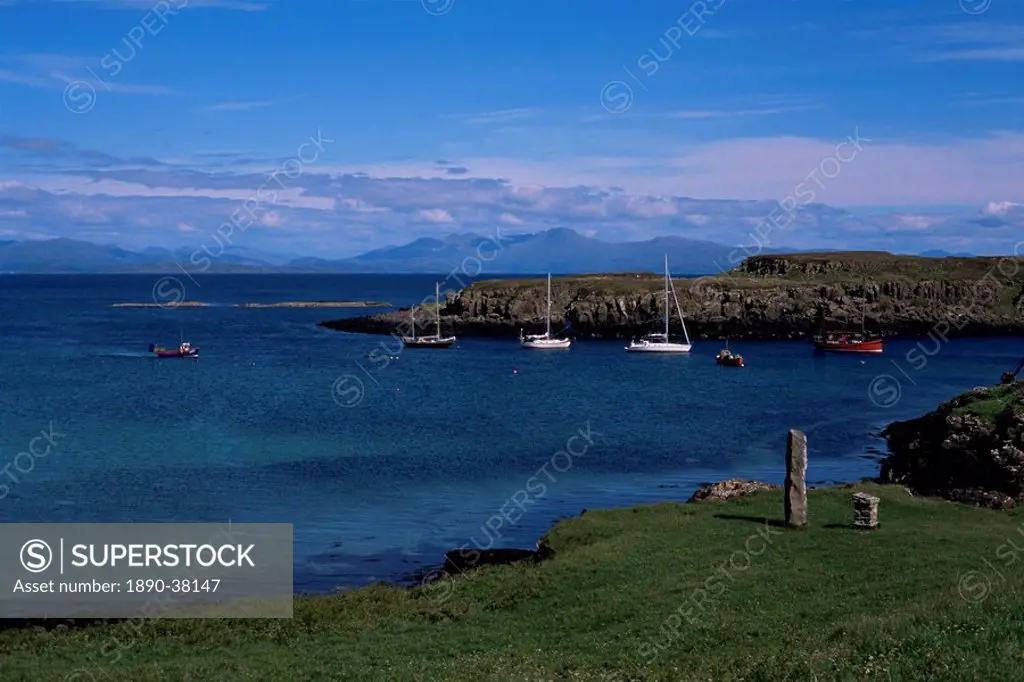 View from the harbour, Isle of Eigg, Inner Hebrides, Scotland, United Kingdom, Europe