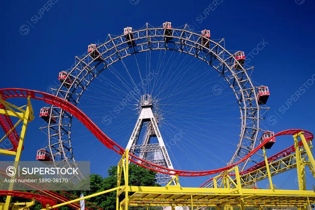 Big wheel with roller coaster, Prater, Vienna, Austria, Europe