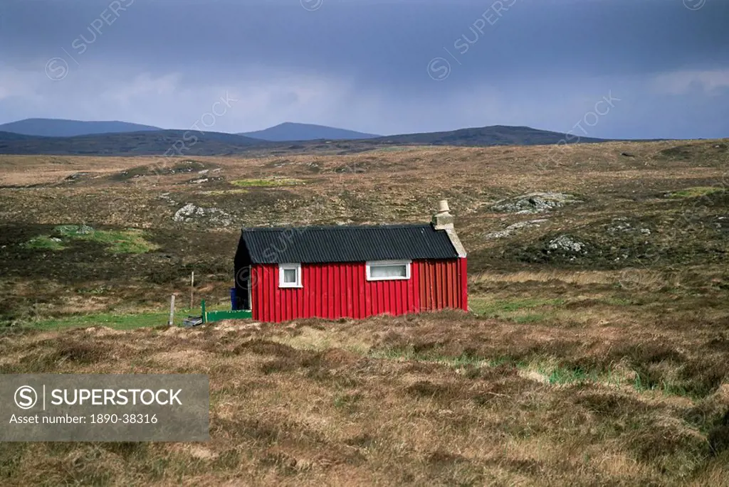 Red hut shieling, Achmore, Isle of Lewis, Outer Hebrides, Western Isles, Scotland, United Kingdom, Europe