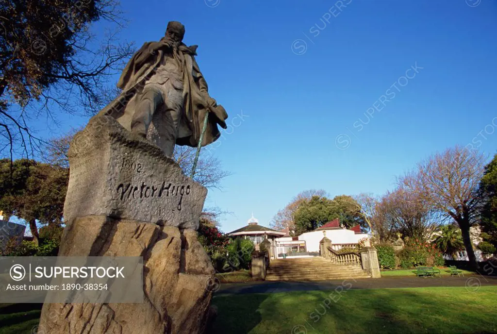 Statue of Victor Hugo, Candie Gardens, St. Peter Port, Guernsey, channel Islands, United Kingdom, Europe