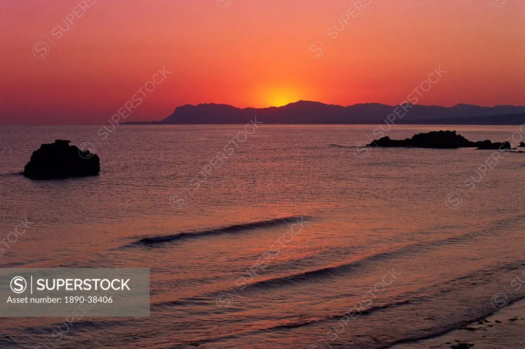 Agia Marina beach at dawn, Crete, Greek Islands, Greece, Europe