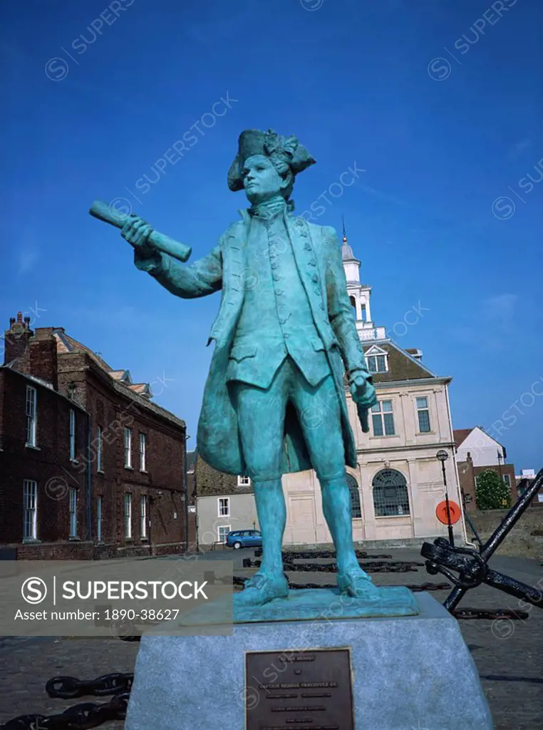 Statue of George Vancouver, Purfleet Quay, Kings Lynn, Norfolk, England, United Kingdom, Europe