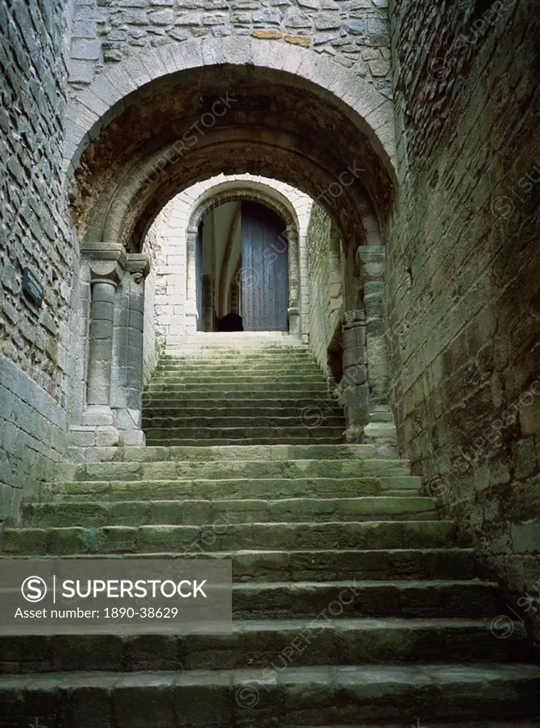 Stairs to keep of castle, Castle Rising, Norfolk, England, United Kingdom, Europe