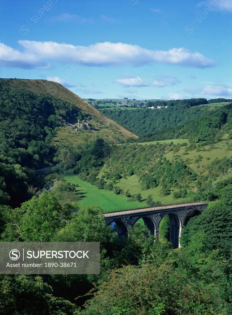 Dale and viaduct from Monsal Head, Monsal Dale, Derbyshire, England, United Kingdom, Europe