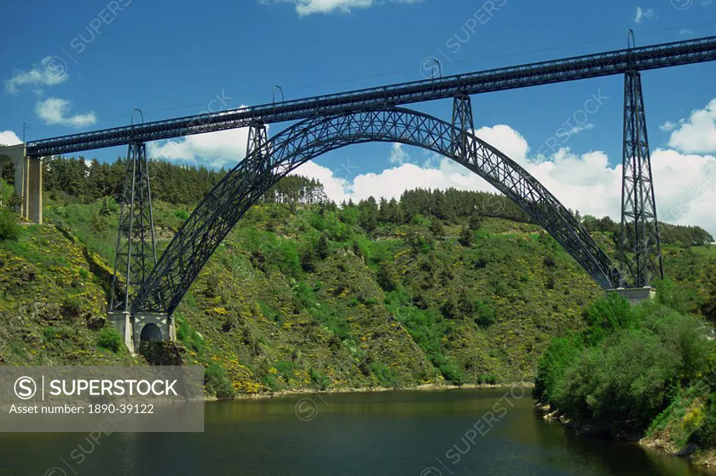 The metal viaduct of Garabit near St. Flour in the Auvergne, France, Europe