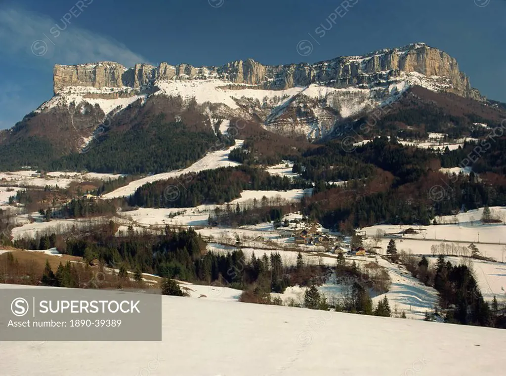Winter landscape with snow and mountains in the Chartreuse near Chambery, Rhone Alpes, French Alps, France, Europe