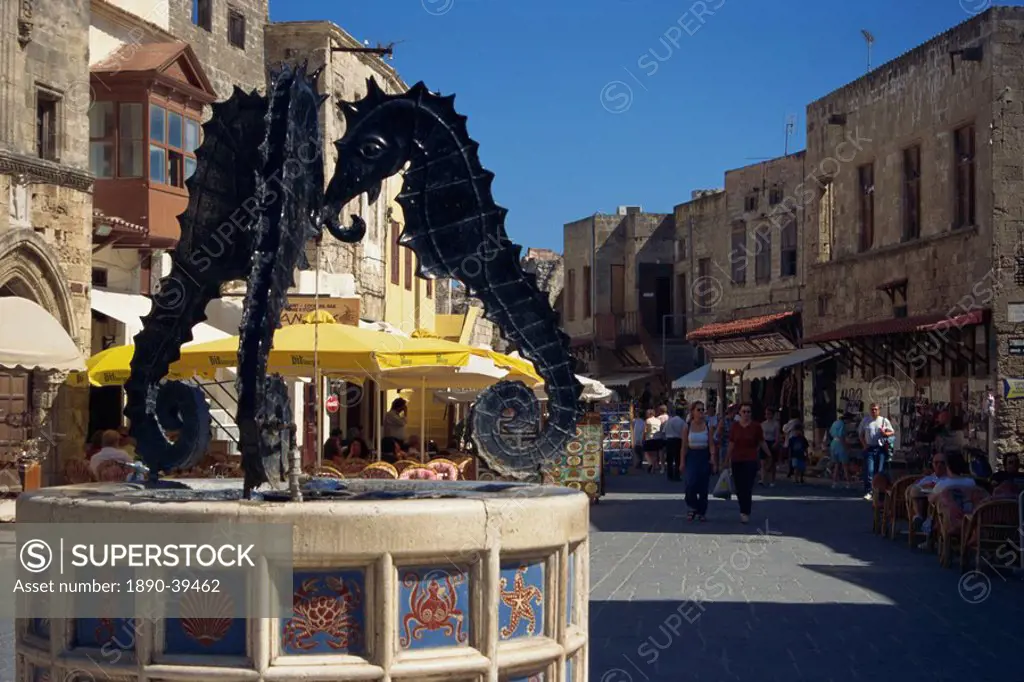 Detail of fountain, Rhodes Old Town, Rhodes, Dodecanese, Greek Islands, Greece, Europe