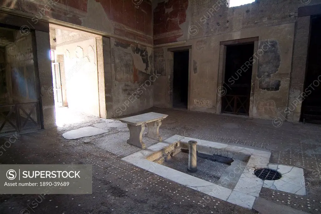 One of the rooms at Herculaneum, a large Roman town destroyed in 79AD by a volcanic eruption from Mount Vesuvius, UNESCO World Heritage Site, near Nap...