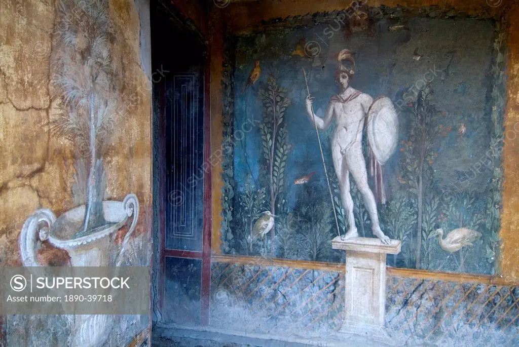 Fresco from the House of Venus, Pompeii, a large Roman town destroyed in 79AD by a volcanic eruption from Mount Vesuvius, near Naples, Campania, Italy...