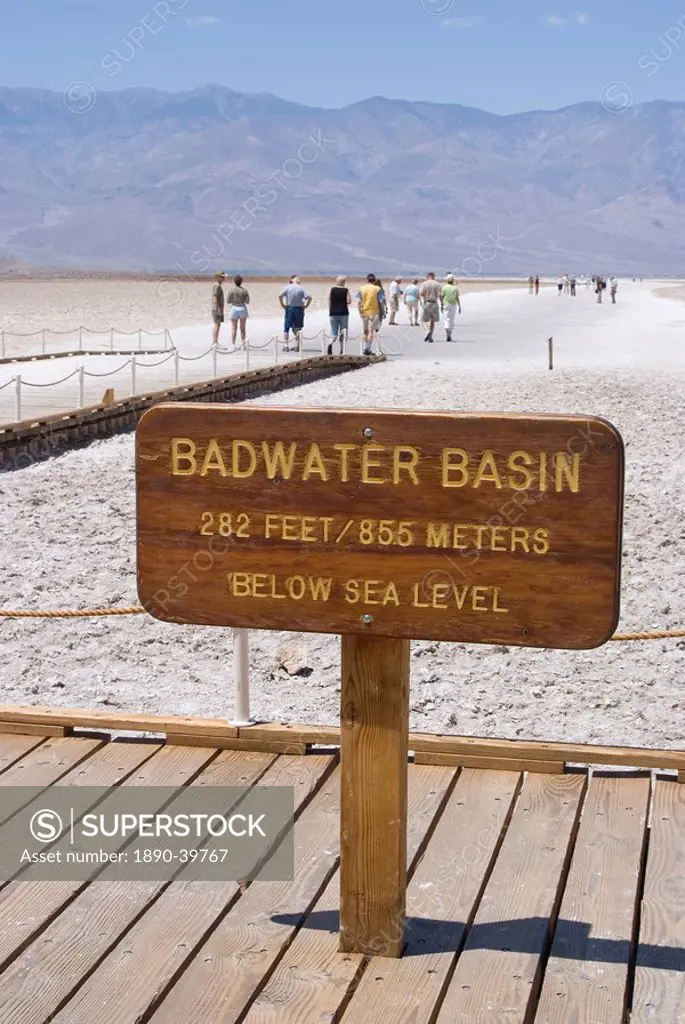 Badwater, the lowest point in North America, Death Valley National Park, California, United States of America, North America