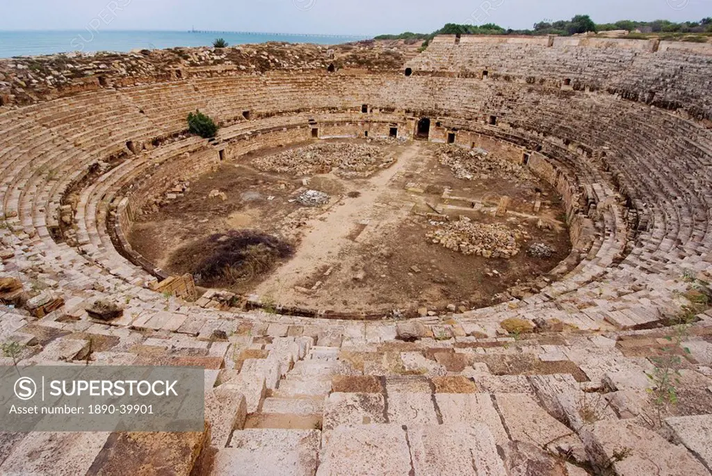 Amphitheatre, Roman ruins, Leptis Magna, UNESCO World Heritage Site, Libya, North Africa, Africa