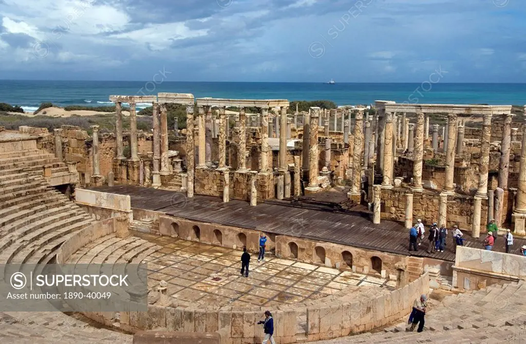 Theatre, Roman site of Leptis Magna, UNESCO World Heritage Site, Libya, North Africa, Africa