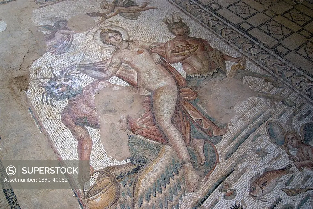Part of Amphitrite mosaic, House of Amphitrite, Roman ruin of Bulla Regia, Tunisia, North Africa, Africa