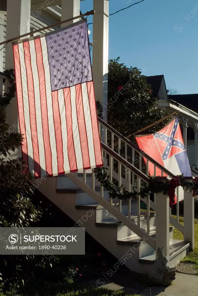 U.S. National and Mississippi State flags, Natchez, Mississippi, United States of America, North America