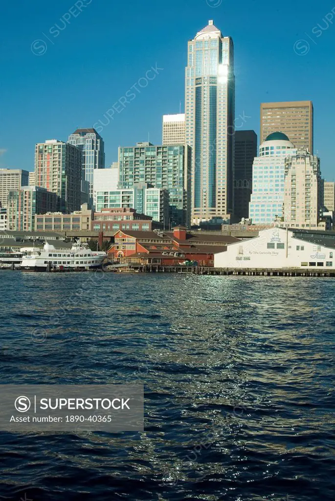 View of Seattle from Bainbridge ferry, Washington state, United States of America, North America