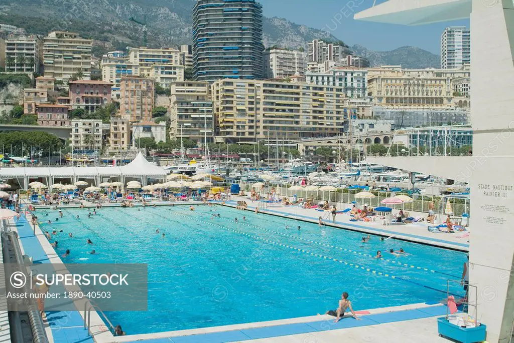 Stade Nautique Rainier III huge public swimming pool, Condamine, Monaco, Europe