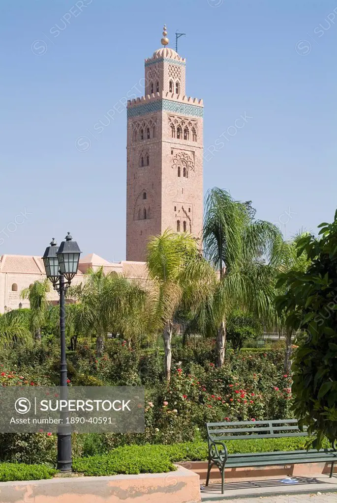 Koutoubia minaret Booksellers Mosque, Marrakech, Morocco, North Africa, Africa