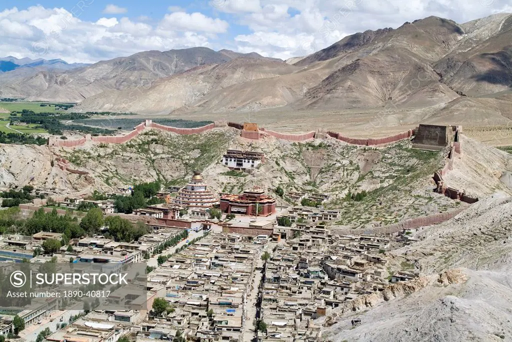 View from Fort, including Kumbum, Gyantse, Tibet, China, Asia